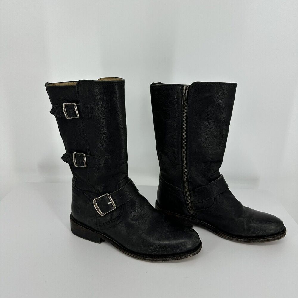 Frye Jaden Women’s Mid Calf Strappy Motto Cuf Leather Boots Size 5.5 Style 76318